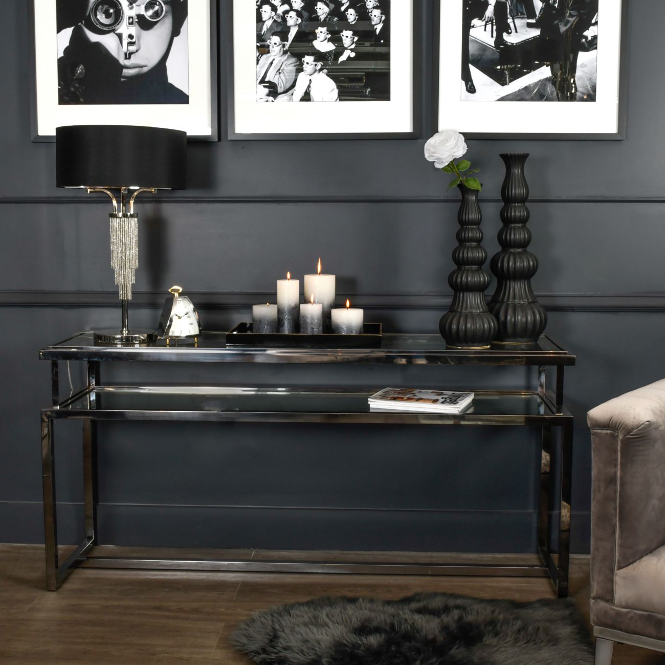 Belgravia Stainless Steel & Glass Console Table